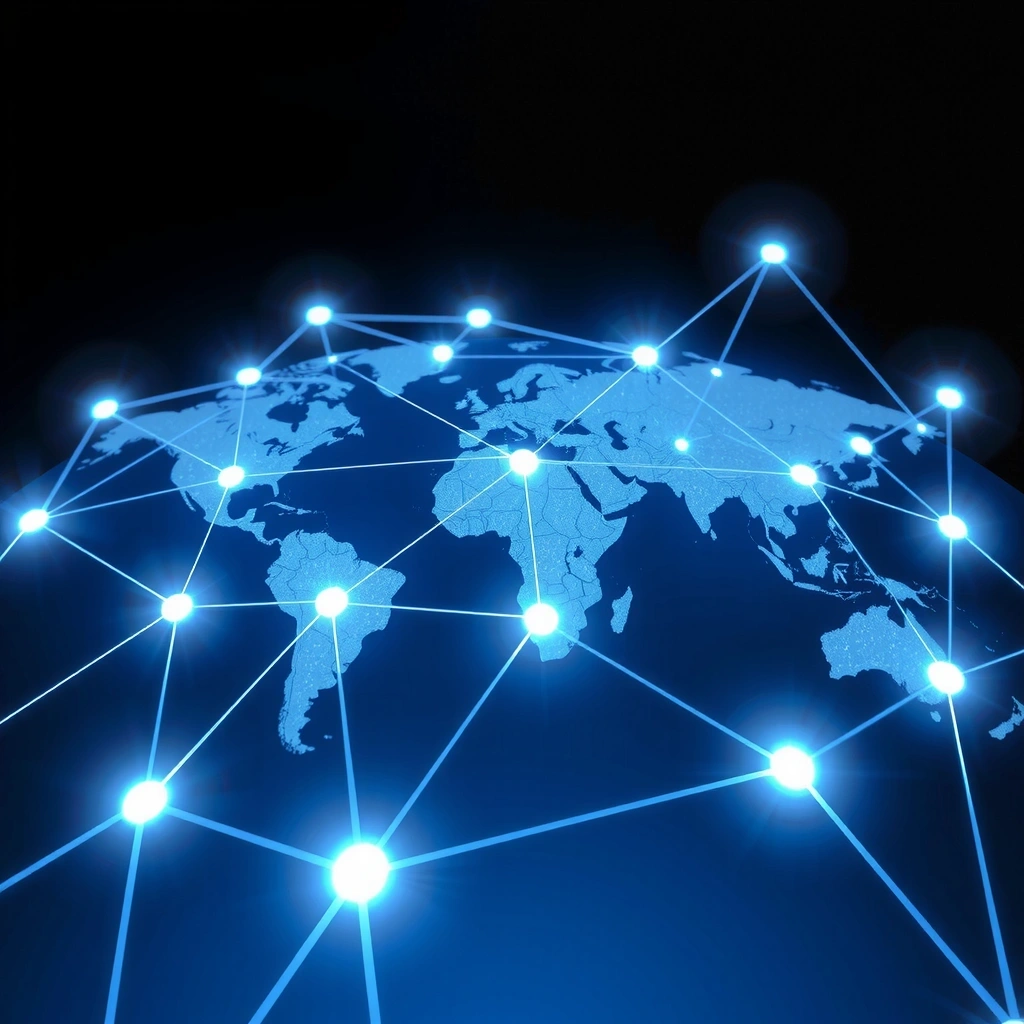 Global network visualization showing worldwide connections